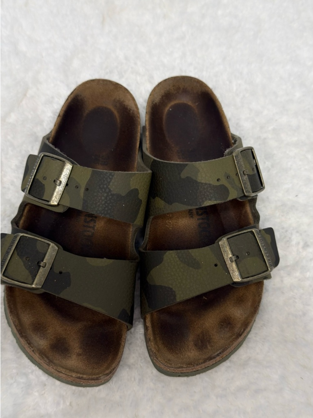 Birkenstock Camo Double Buckle Sandals in Olive and Brown - Picture 2 of 7